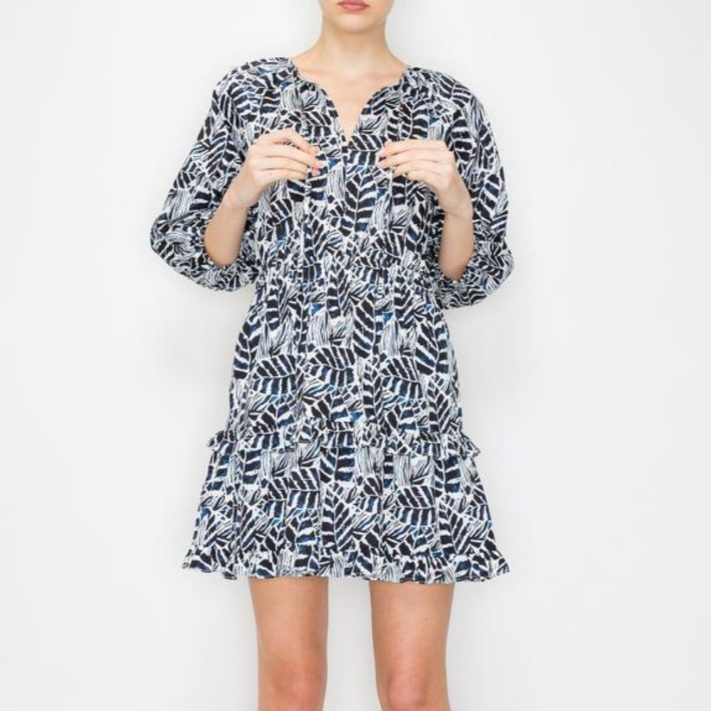 Women’s MELLODAY Nordstrom 3/4 Bubble Sleeve Ruffle Print Dress Size Small